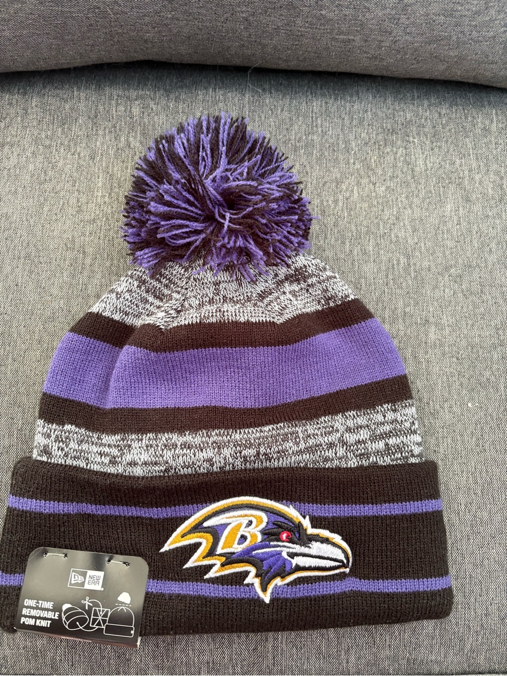 New Era Baltimore Ravens Purple & Black Pom Beanie/Toque